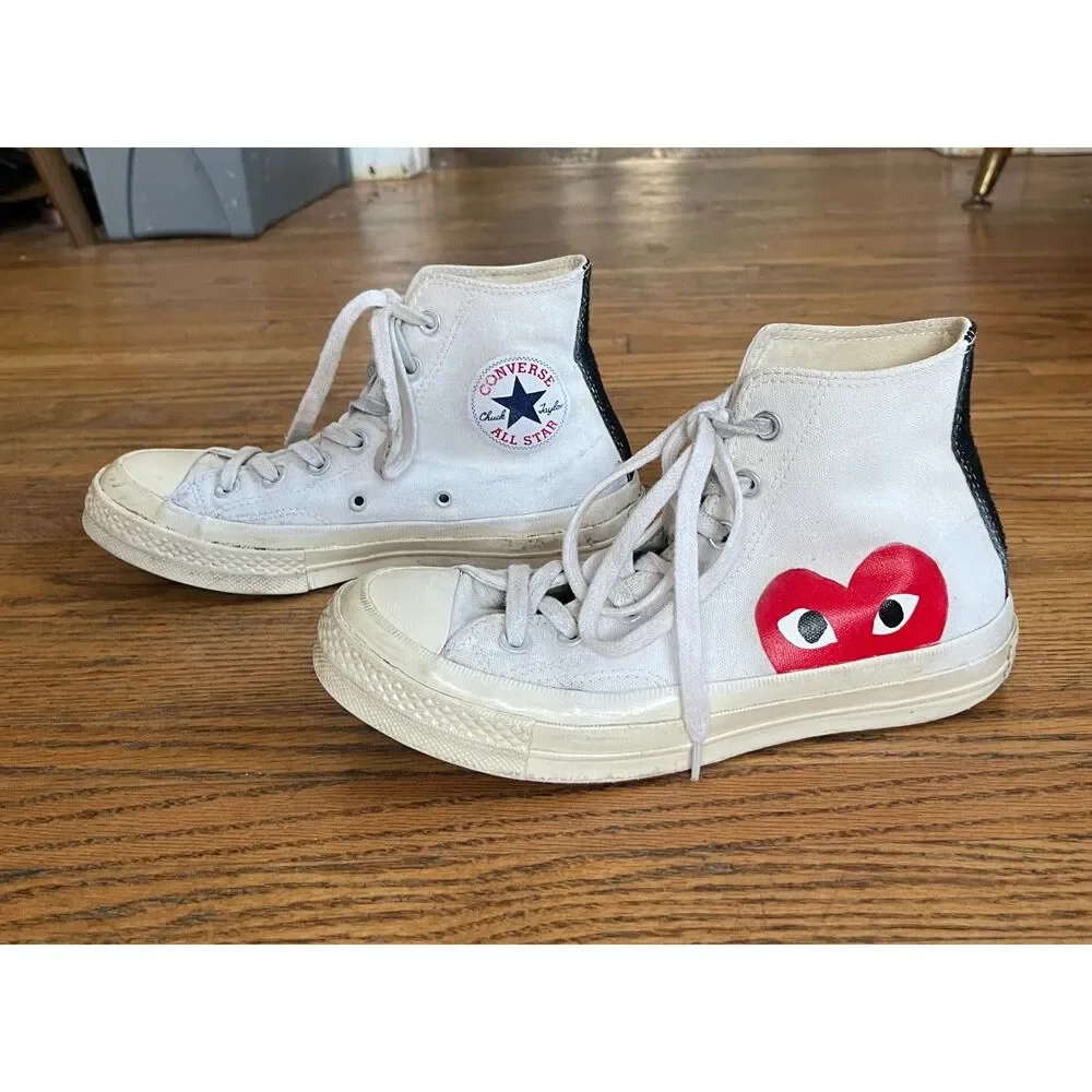 PLAY Comme Des Garcons x Converse White Hearts Sneakers Trainers  Women's Size 7